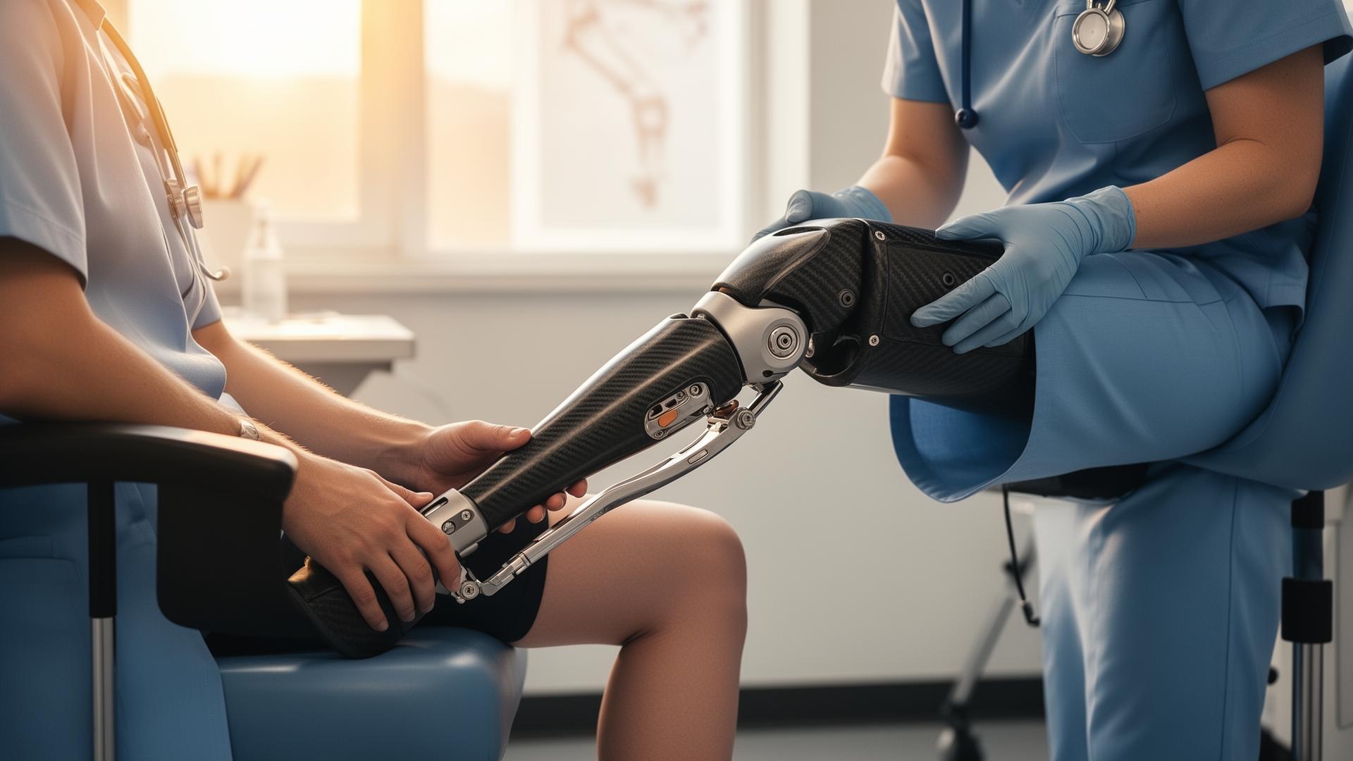 Prosthetist fitting a patient